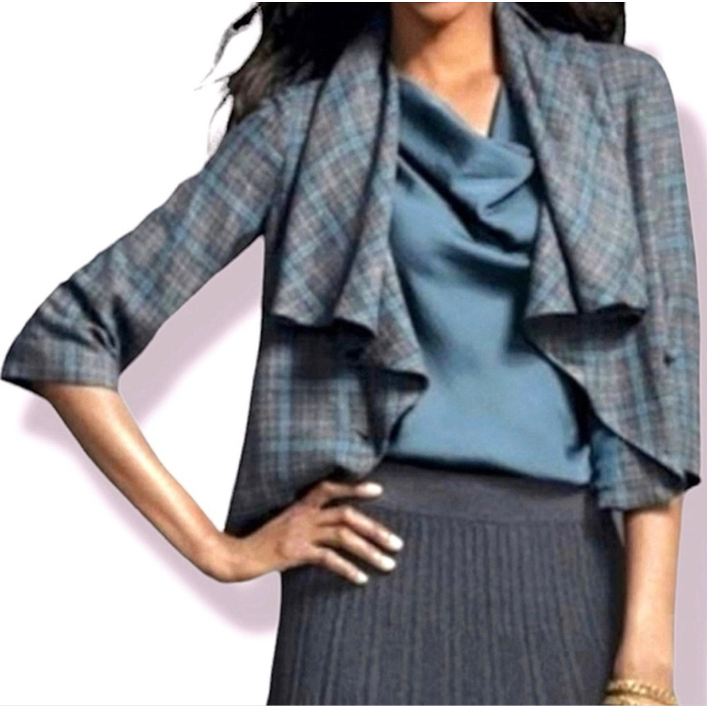 Women's Cabi Gray & Blue Plaid Blazer Jacket Size 6